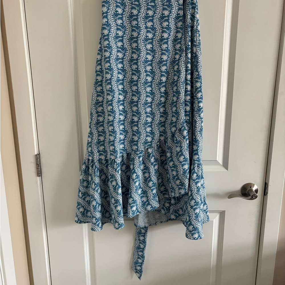 Hill House Blue Wrap Midi Skirt with Asymmetrical Ruffles